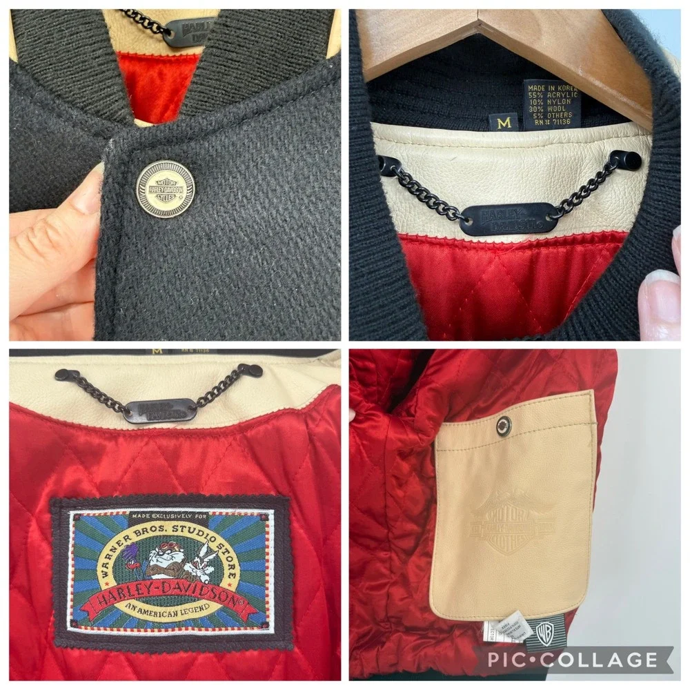 Harley Davidson x Warner Bros Taz Varsity Jacket Leather Wool Men Medium‎